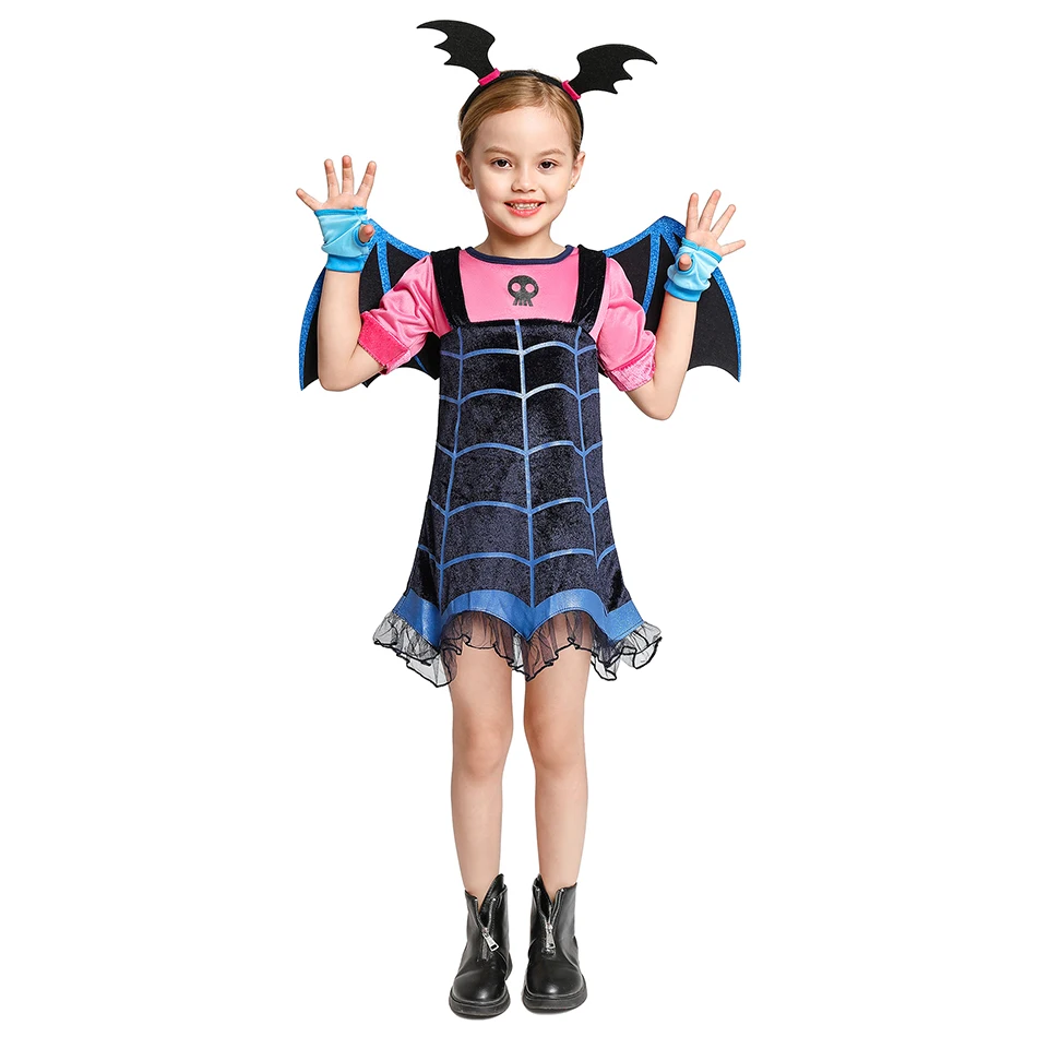 2024 New Halloween Vampirina Dress Baby Girls Cosplay Costumes Children Vampire Dress Up Kids Outfits Carnival Party Clothing