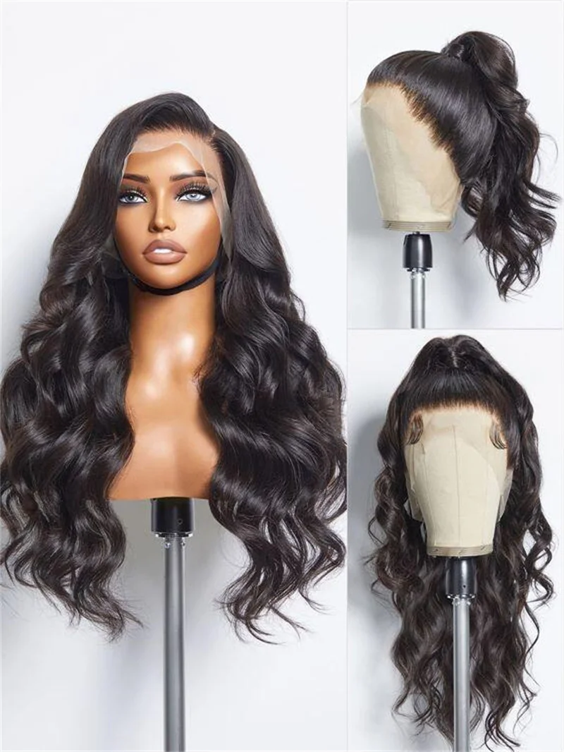 Soft Natural Black Body Wave 26inch Preplucked 180Density Glueless 5x5 Silk Base Jewish Human With BabyHair HDLace European Hair