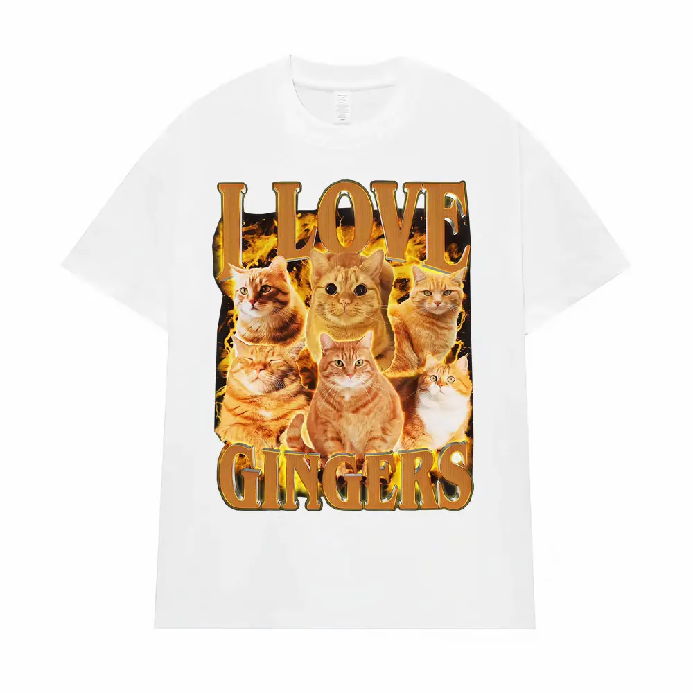 

Футболки I Love Gingers с забавным оранжевым котом и мемом, унисекс, ретро, Y2K, модные футболки с короткими рукавами, мужские повседневные хлопковые популярные футболки
