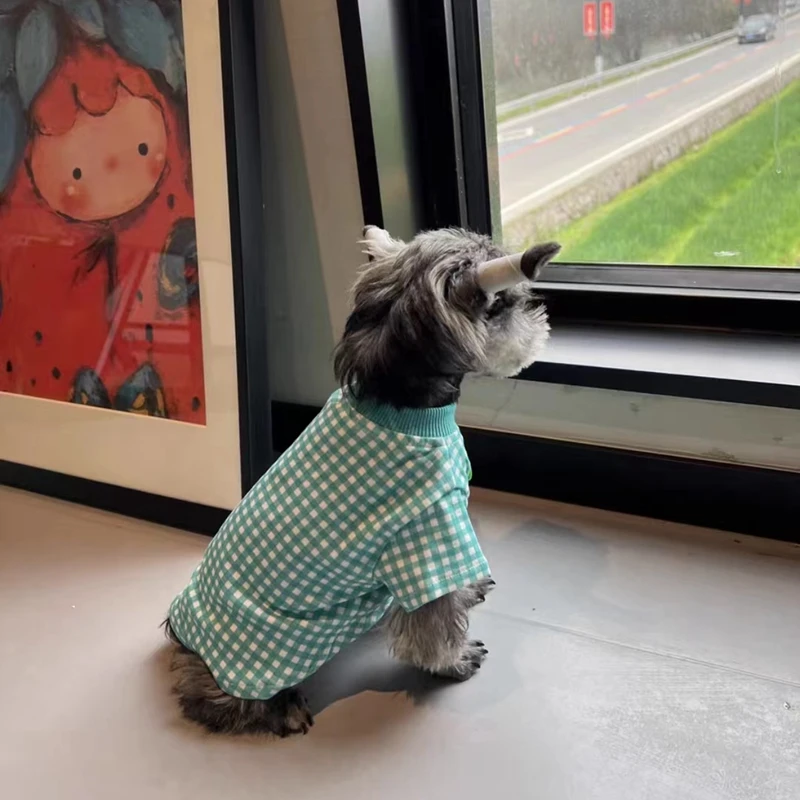 Pakaian kaos kotak-kotak anjing peliharaan pakaian Fashion anjing Super kecil lucu Chihuahua cetak musim semi musim panas Pink anak laki-laki perempuan