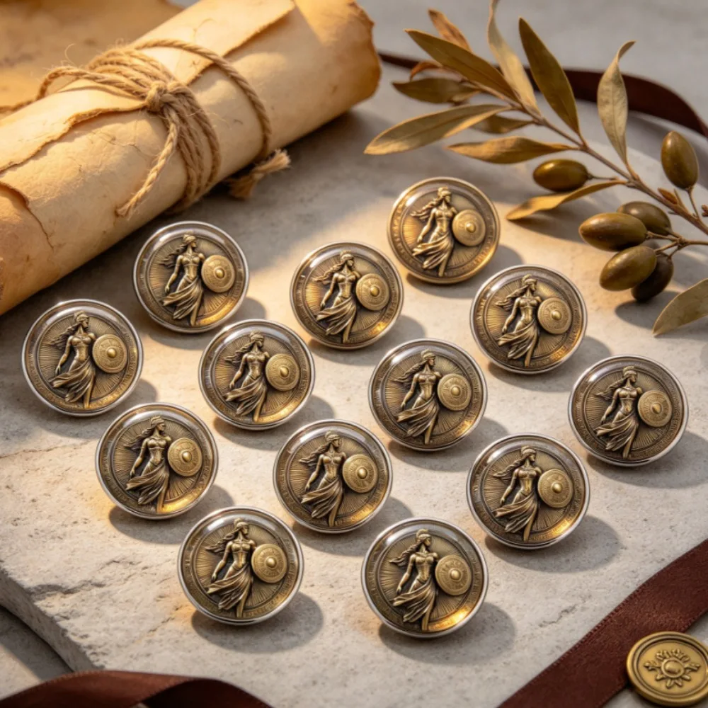 6-20Pcs 2DFLAT Greek Goddess Athena Lapel Pin, Mythology Coin‑Style Printed Brooch, Retro Shield Design, Backpack Accessory Gift
