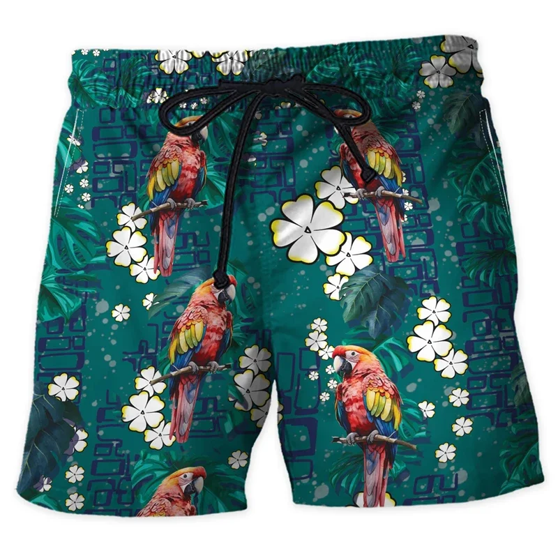 Parrot Graphic Short Pants For Men Clothes Hawaii Bird Beach Shorts Aloha Surfing Trunks Parrots Trousers Male Bermudas Trousers