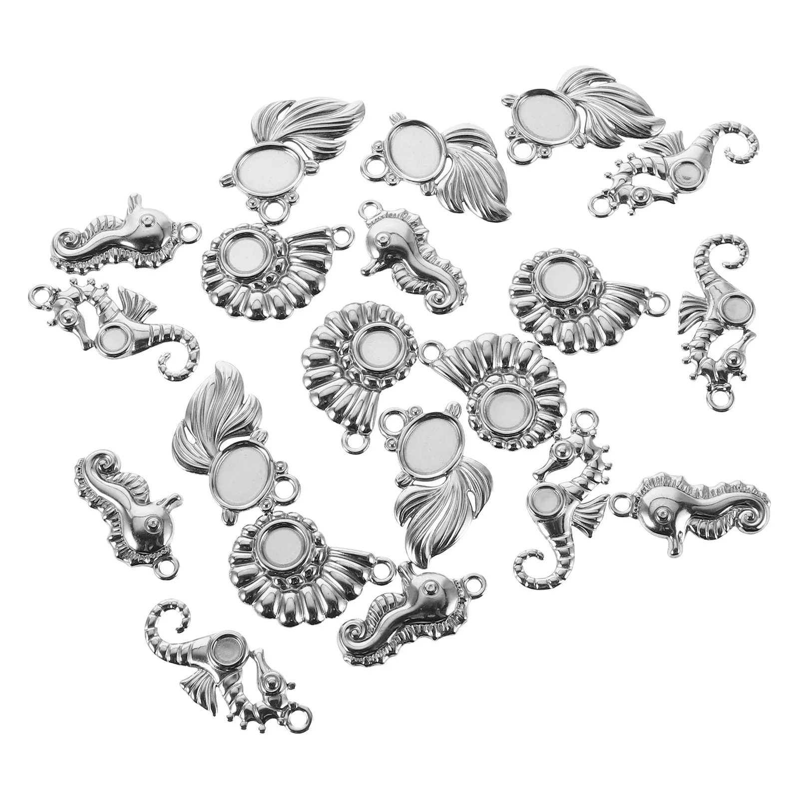 

20 шт. металлических подвесок-шармов в виде морских животных для изготовления украшений: ракушка, рыба, морской конек. Материалы для рукоделия в морском стиле.