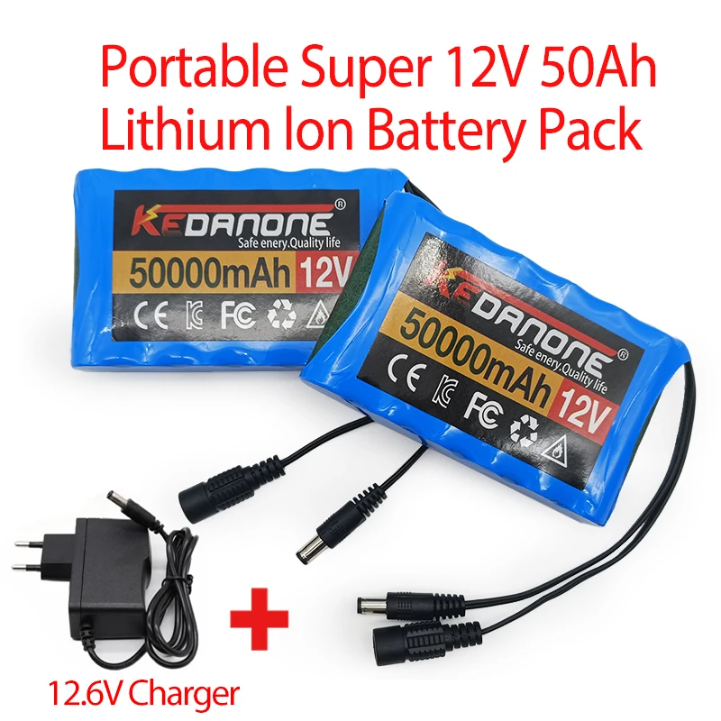 

18650 3S2P 12V 50000mah Li-ion Battery 12.6V 50Ah CCTV, Camera Monitor Replacement Rechargeable Lithium Battery + Charger