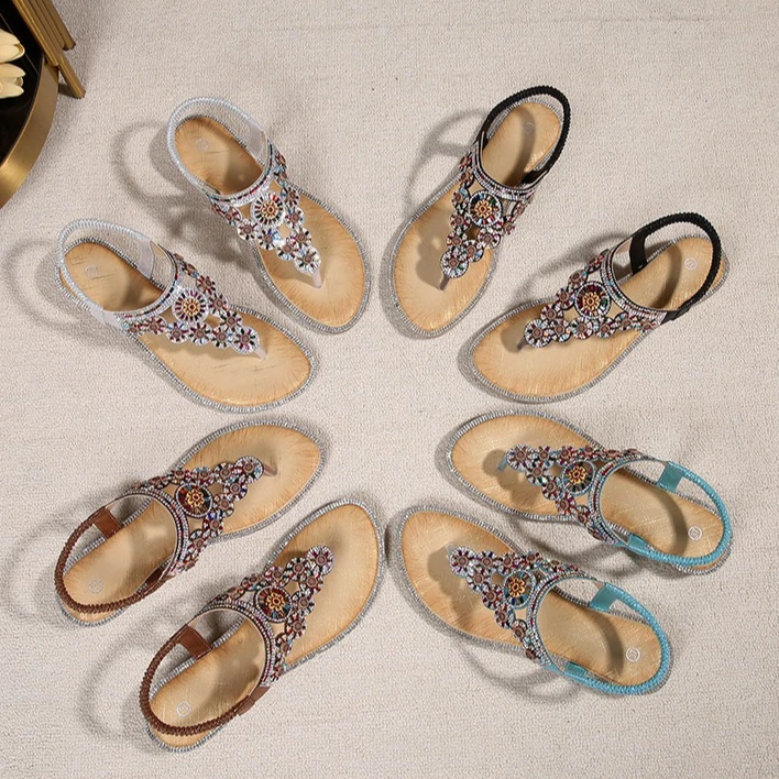 New Bohemian rhinestone sandals, casual and comfortable, latex massage, thick-soled, large size, flat shoes - view 5