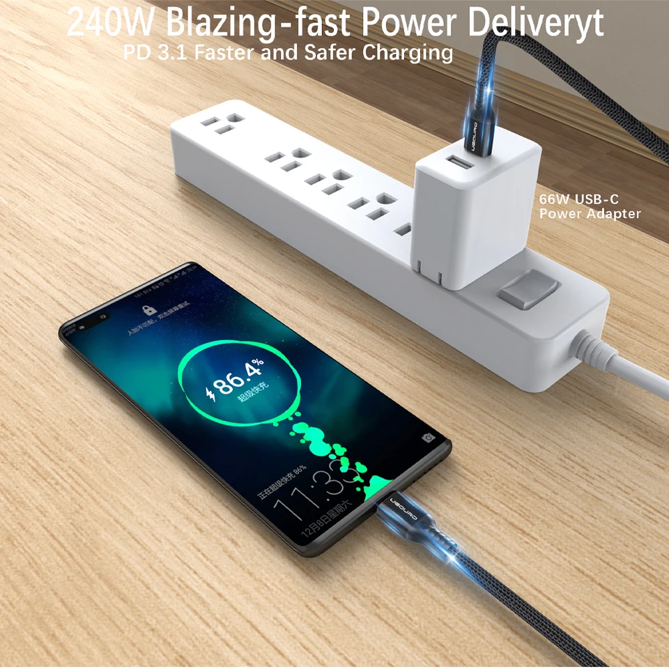 Cable tipo C función completa 20Gbps USB3.2 Gen2*2 transferencia de datos 240W carga rápida 4K para hub 0.2m 3m 5m 4