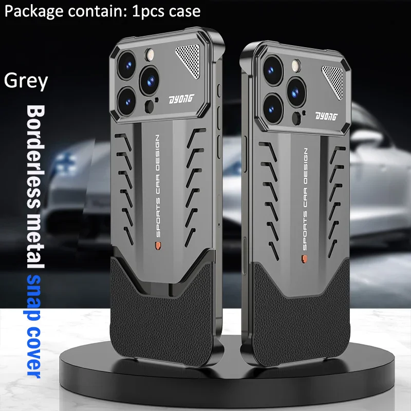 

For iPhone16 Pro Max Super Sports Car Design Aluminum Alloy Heat Dissipation Metal Case For iPhone15 Pro 14 13 Metal Phone Cover
