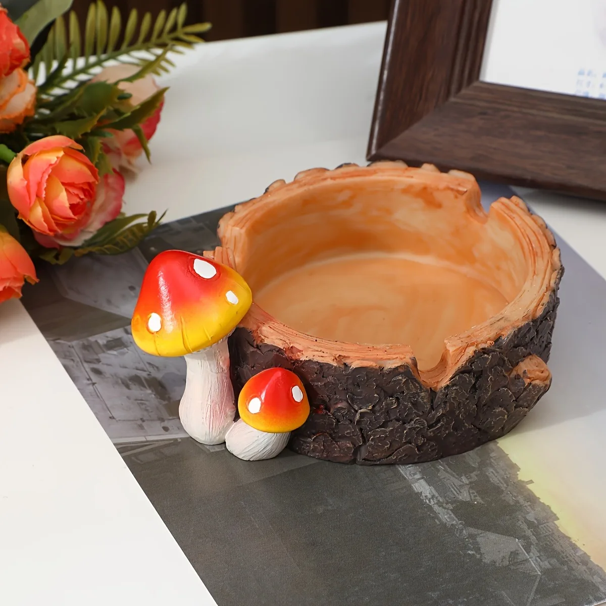 Cute Fairycore Toadstool Trinket Dish Aesthetic Room Decor Woodland Tree Stump Jewelry Tray Desk Organizer Key Bowl Gift