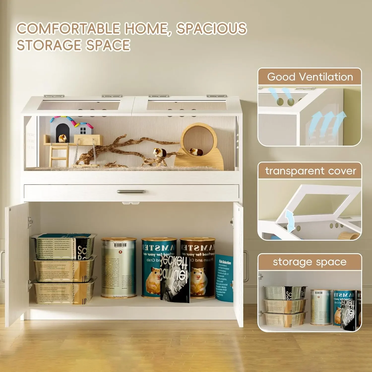 [سعر مخفض، حار بيع! ] قفص هامستر مع خزانة تخزين، قفص خنزير غينيا للحيوانات الصغيرة، قفص هامستر كبير وهيبيتا