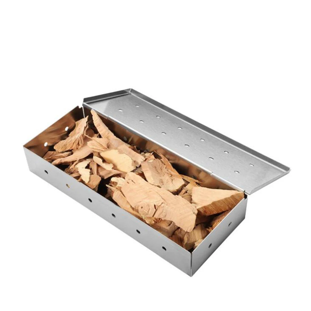 Outdoor BBQ Wood Chip Smoker Box for Grill, Stainless Steel Hole, Cold Smoke Generator Box