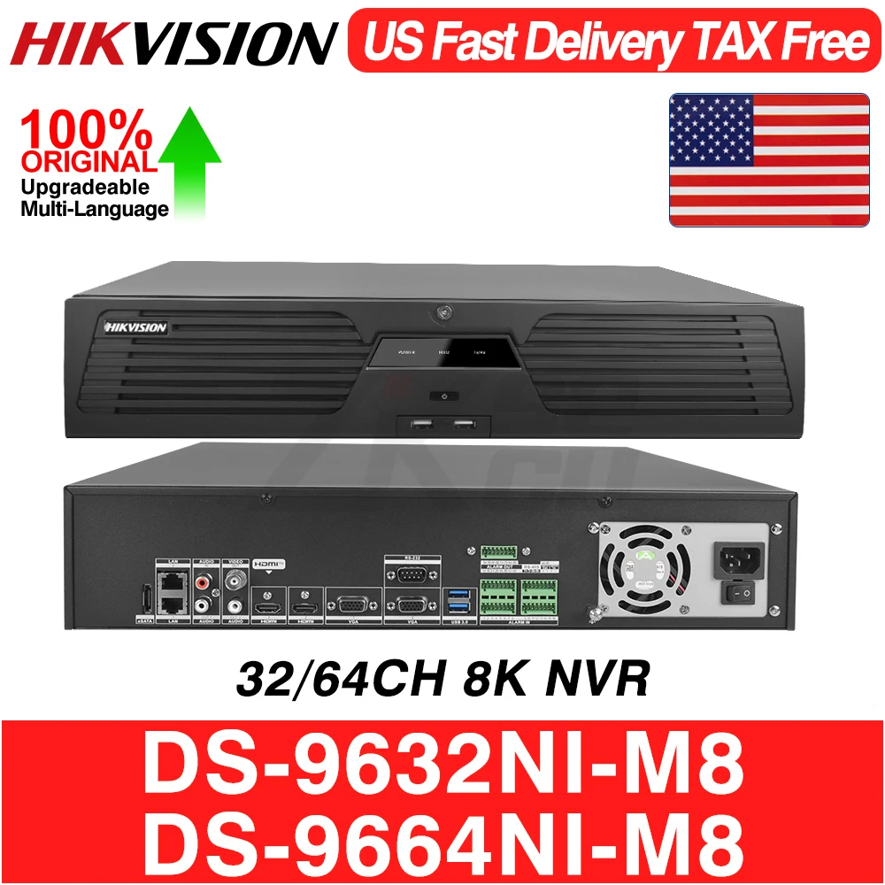 

Hikvision Network Video Recorder DS-9632NI-M8 DS-9664NI-M8 8K 2U 32/64CH NO POE 8SATA NVR 32MP H.265 RAID for Surveillance