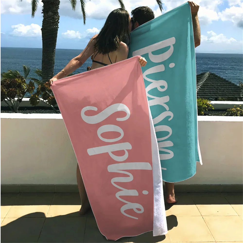 Customized Name Beach Towel: Made Of Microfiber Material, Personalized Letter Print, Comfortable Pad,  Beach Companionon