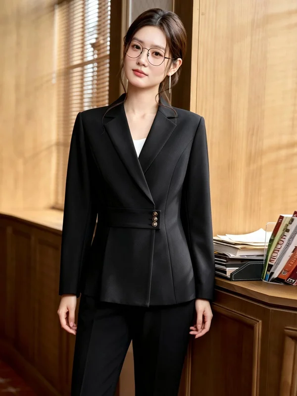 Professional Women's Suiting Set Spring Autumn High End Jewelry Store Workwear Hotel Manager Front Desk Reception Formal Suit...