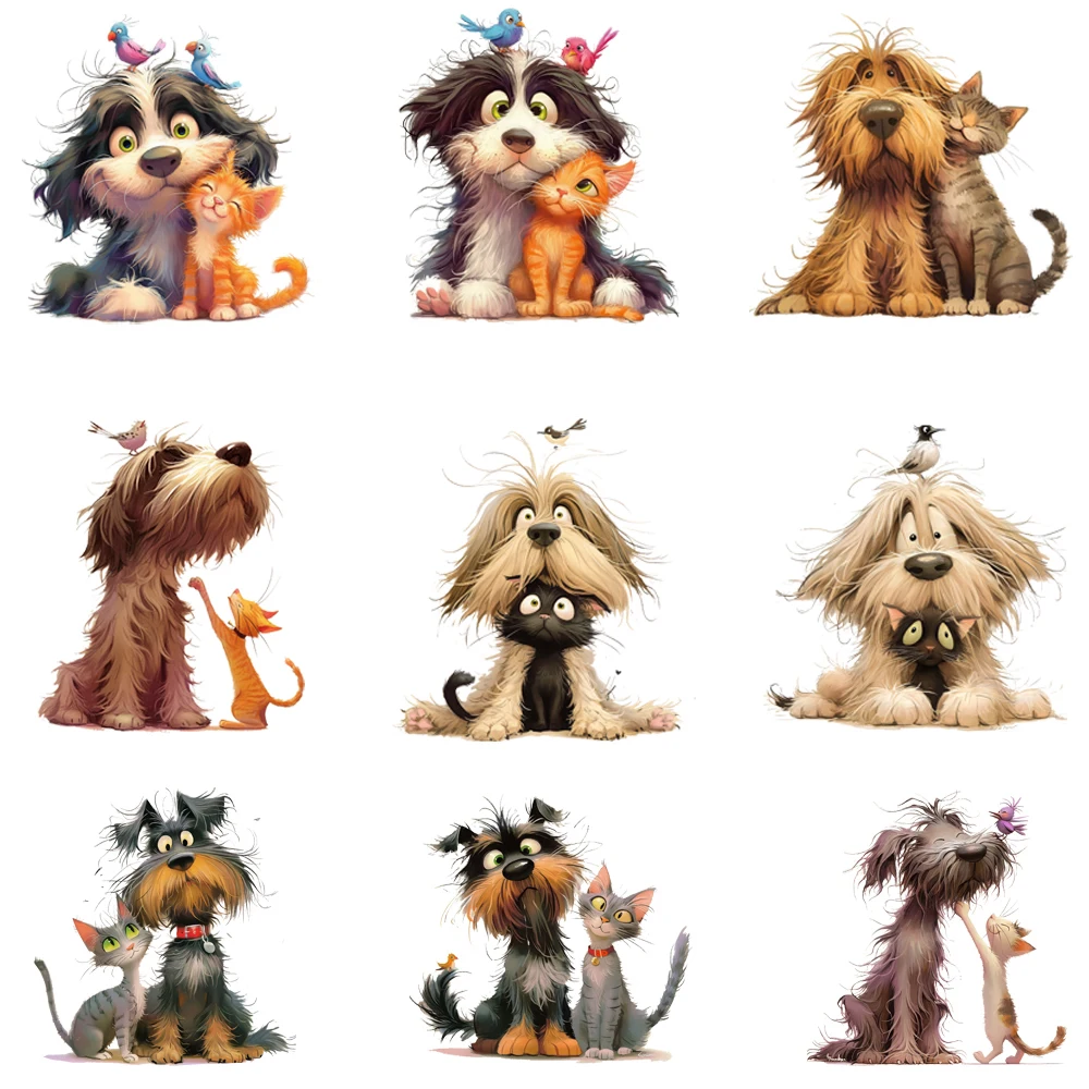 15cm niños lindos gatos y perros amorosos planchar en DTF pegatina de transferencia de calor Diy camiseta planchar en parches de transferencia para ropa calcomanía