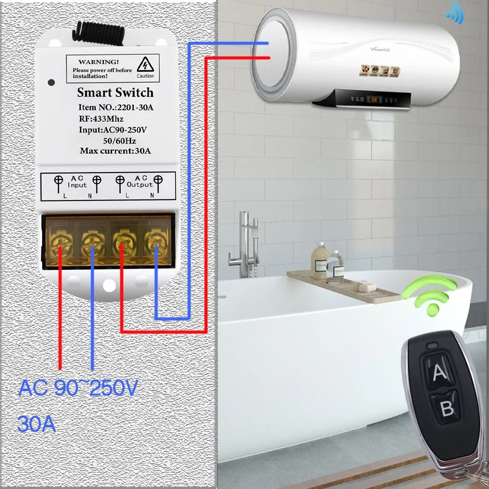 Universal Remote Control Switch 433mhz Rf 30A High Power Relay Receiver AC 110V 220V interruptor and Transmitter,for Pump/Light