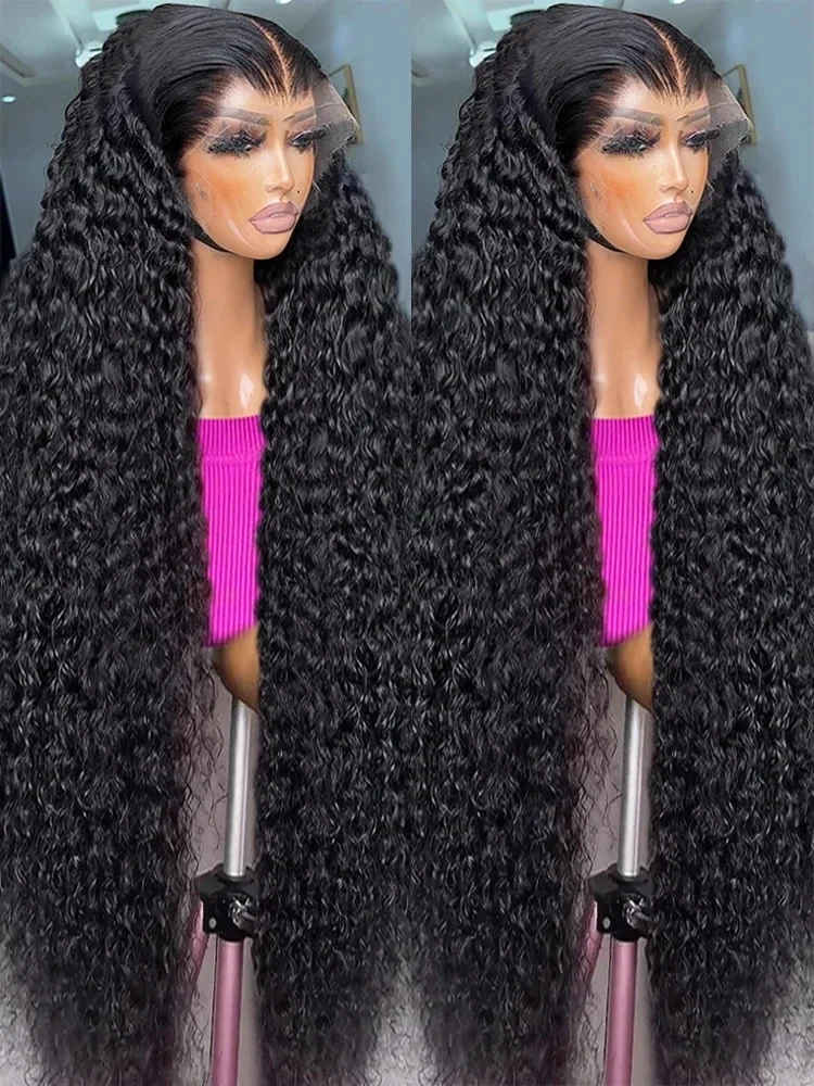 32 34 Inch Deep Wave Frontal Wig Transparent 13x4 13x6 Lace Front Human Hair Wigs For Women Brazilian Deep Curly 4X4 Closure Wig