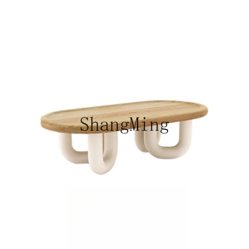 

FG log cream wind coffee table solid wood ash wood long coffee table combination living room home retro small table