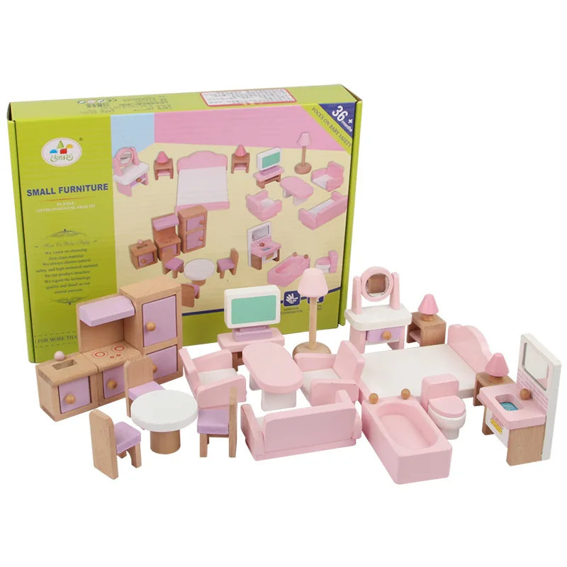 Conjunto de móveis em miniatura para casa de bonecas, 22 peças, móveis educativos, para crianças, presentes para meninas