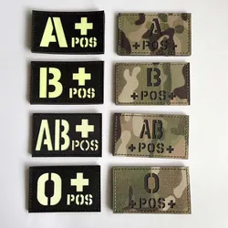 5*8.5CM Camouflage,Black Blood Group Patch Glow in the Dark,A+ B+ O+ AB+ POS Positive Hook Loop Patches,Military Tactical Badges