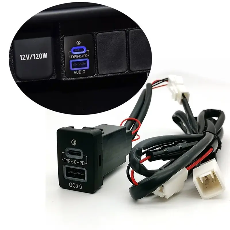 Cable Accessories Blue Light Car QC3.0 USB TYPE-C PD Dual Phone Charge Interface Socket Fit For Toyota - view 6
