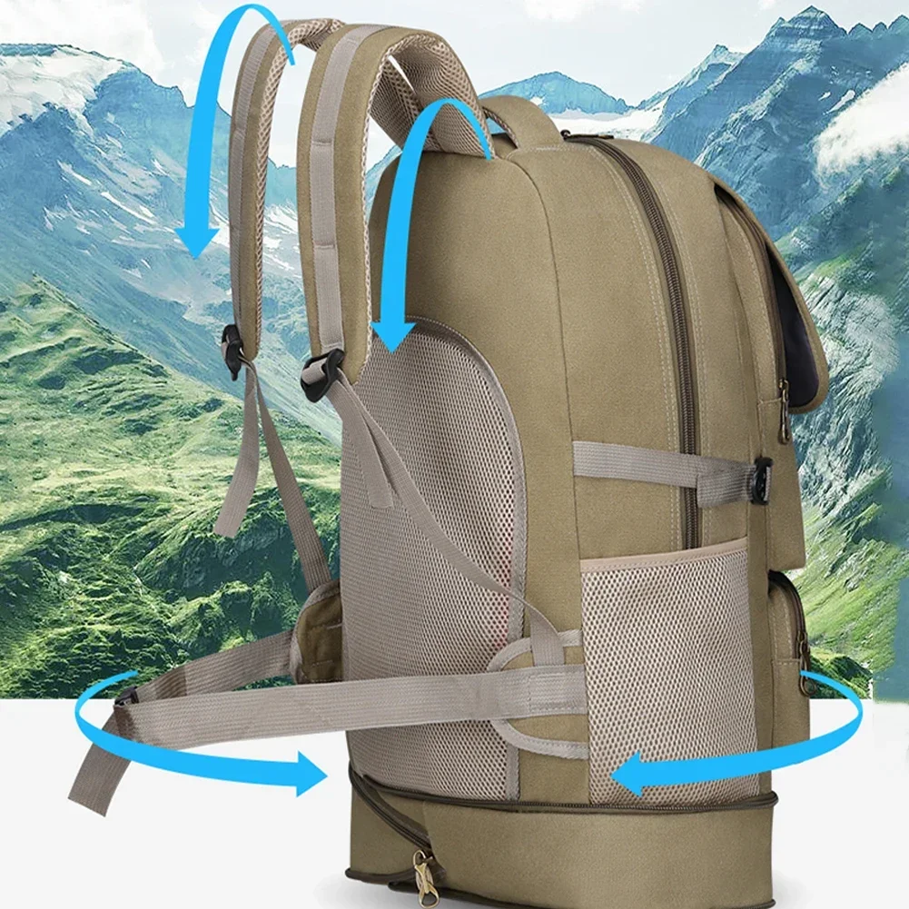 SYZM 65L Sport Canvas Backpack Men\'s Expandable Large Capacity Hiking Bag Outdoor Fishing Climbing  Camping Backpack Travel Bag