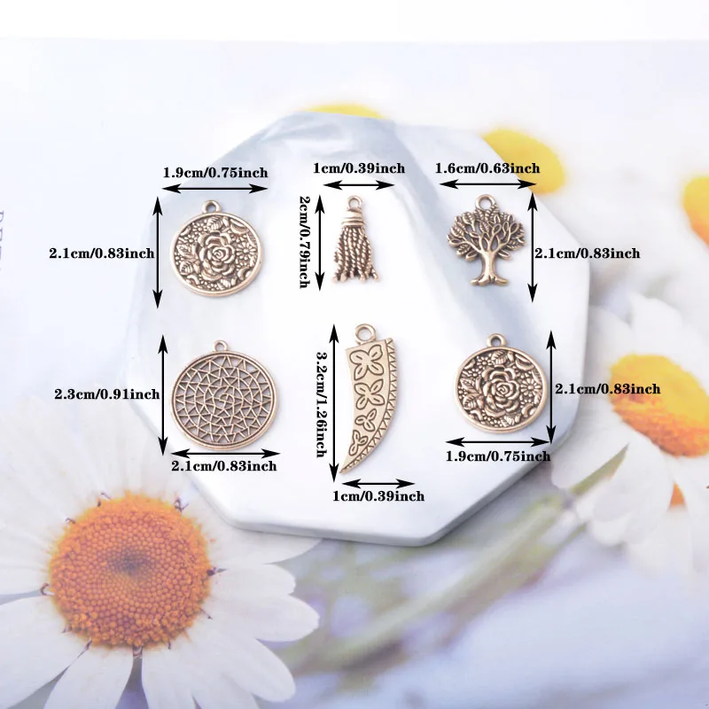 10 Stück Boho Zinklegierung Runde Ohrring-Anhänger Runder Baum Sonnenblumen-Anhänger DIY Damenohrringe – Detail 4