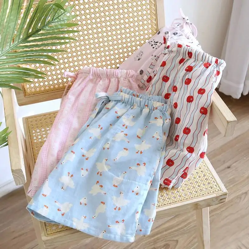 

Разноцветные хлопковые шорты с завязками на талии для женщин, летняя тонкая свободная и удобная высококачественная домашняя одежда