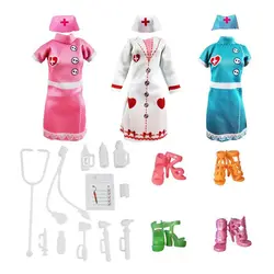 Kids Toys Fashion Outfit Dress Clothes Doctor Nurse Chef Wear Kawaii 21 Items/Lot Doll Accessories 30cm For Barbie Dolls Gifts