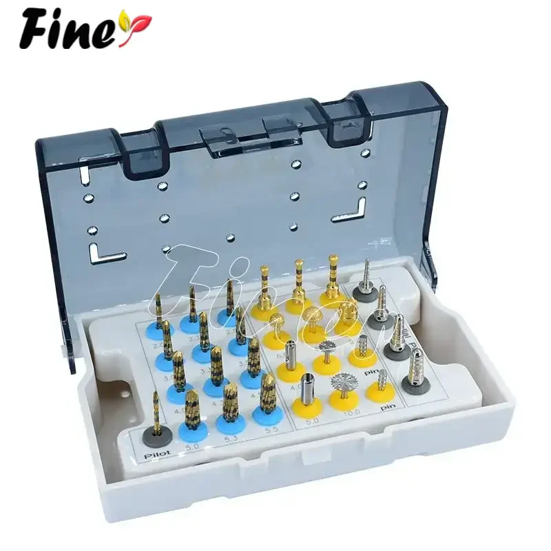 29pcs Osseodensification Burs Kit Dental Implant Drills with Tissue Punch Bone Saw Disk Membrane Diamond Coated Bur Drills