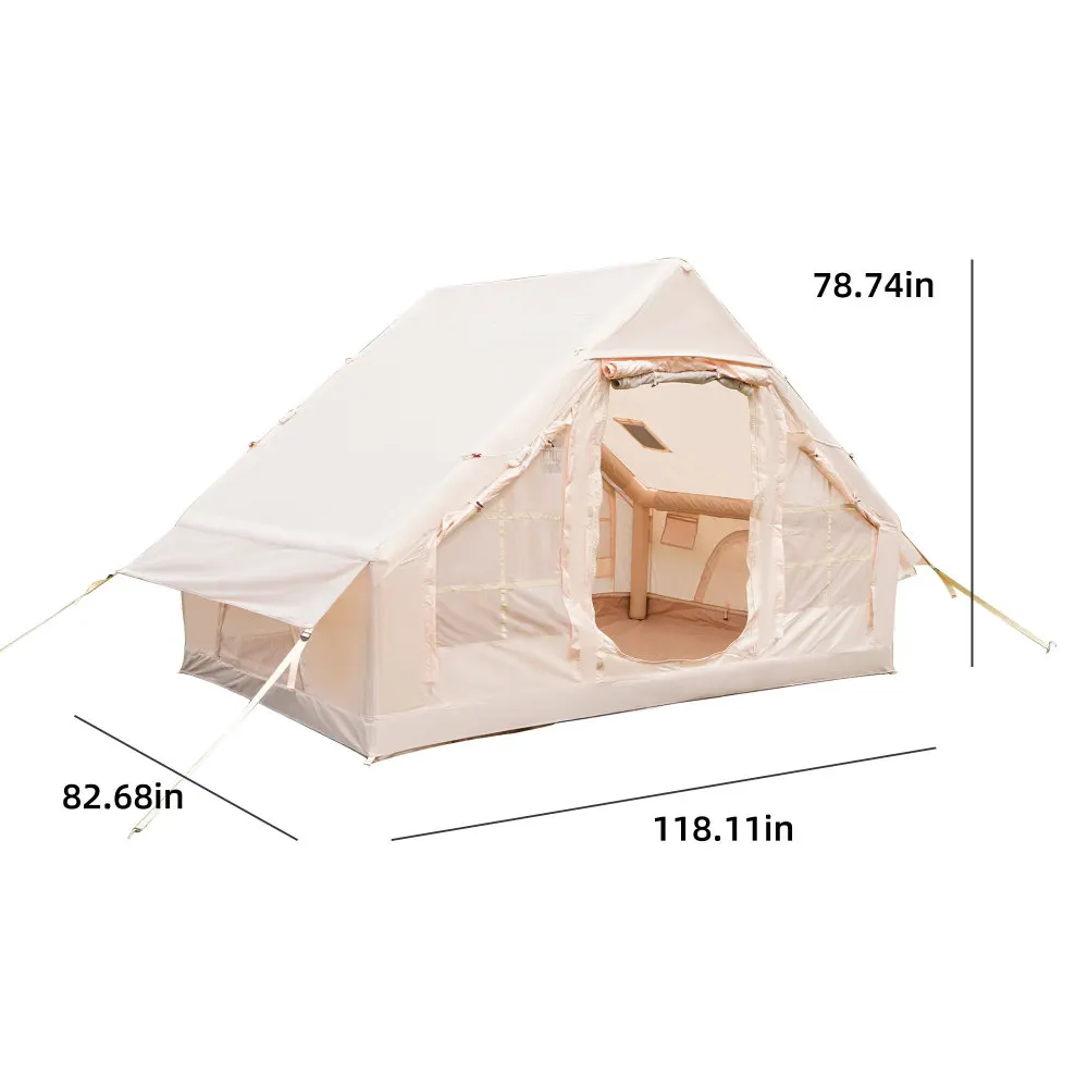 All-season Oxford Cloth Cabin Tent with Mesh and Chimney Window; Inflatable Camping Tent with Manual Air Pump; Luxury Inflatable Camping Tent; Upgraded Quality; Good Ventilation; Easy To Set Up; Waterproof and Windproof Inflatable Tent.