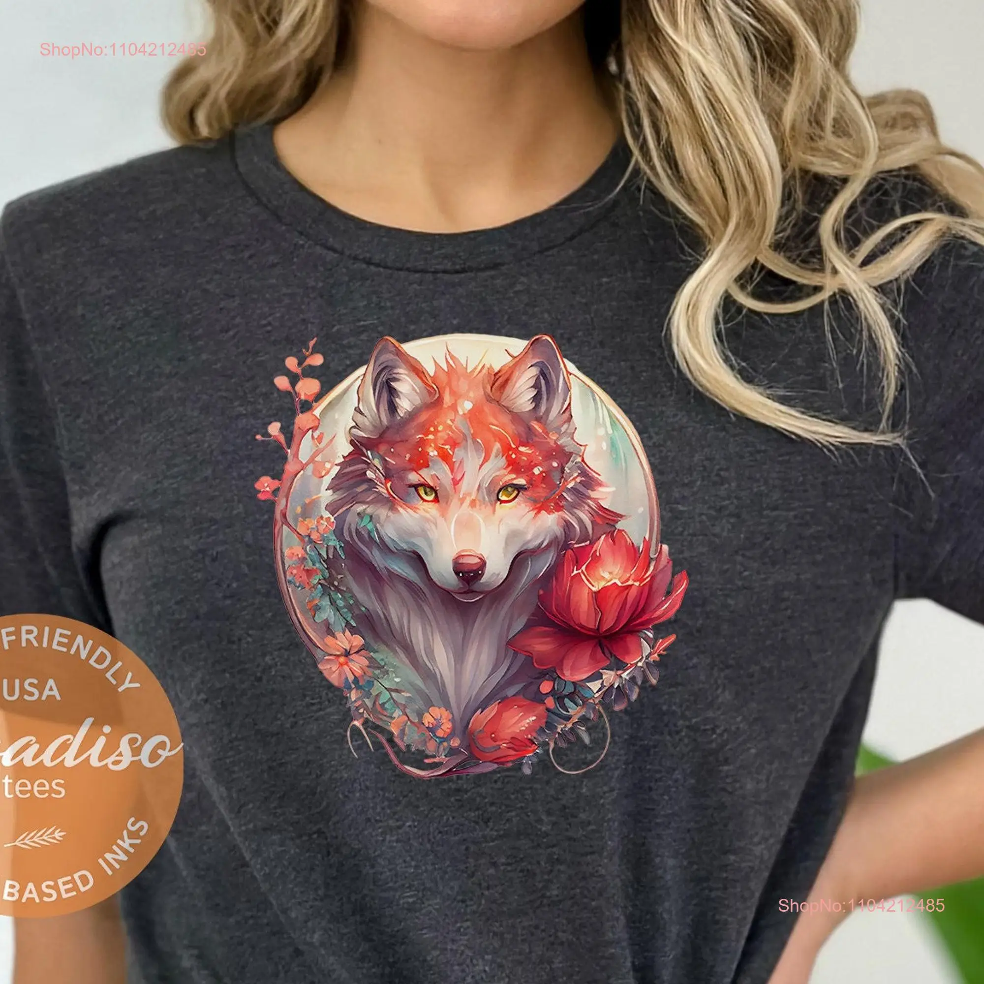 Футболка с волком для женщин и девочек с цветочным принтом Lover Spirit Animal Husky Malamute Samoyed Soft Premium с длинными или короткими рукавами