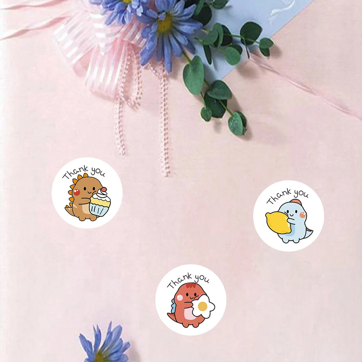 500 Round Cartoon Animal Thank You Stickers Cute Little Dinosaur Teacher Reward Handmade Sealing Stickers
