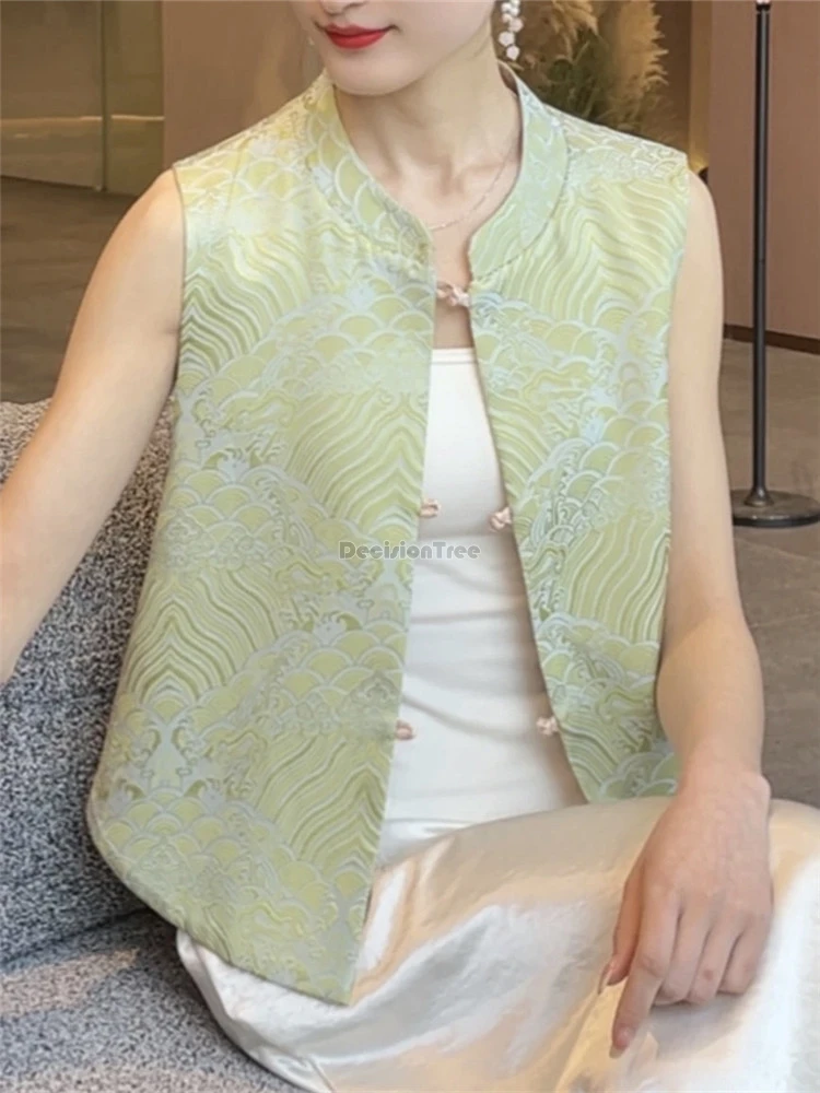 

2025 новый двусторонний жаккардовый жилет без рукавов в китайском стиле с воротником-стойкой, женский новый модный костюм Тан, свободный стильный жилет, топ t01