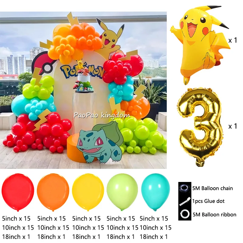 Liebliches Pikachu-Themen-Ballon-Dekorationsset Cartoon-Folienballons Blitzballon-Set Kindergeburtstags-Party-Deko-Zubehör – Detail 3
