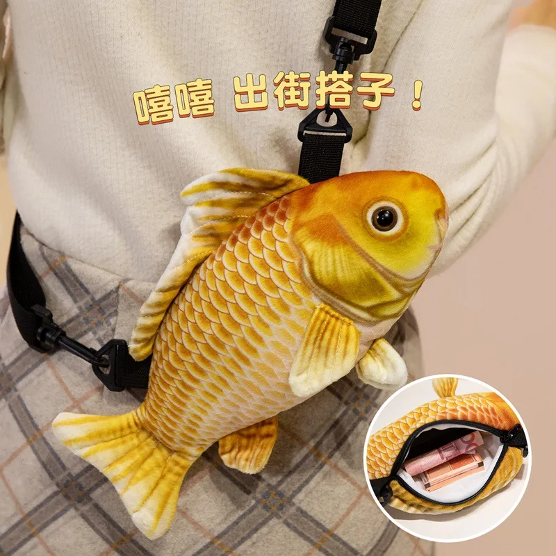 30cm Simulation Fish Plush Cross Body Bag Stuffed Ocean Animal Single Shoulder Bag Wallet Fashion Gift