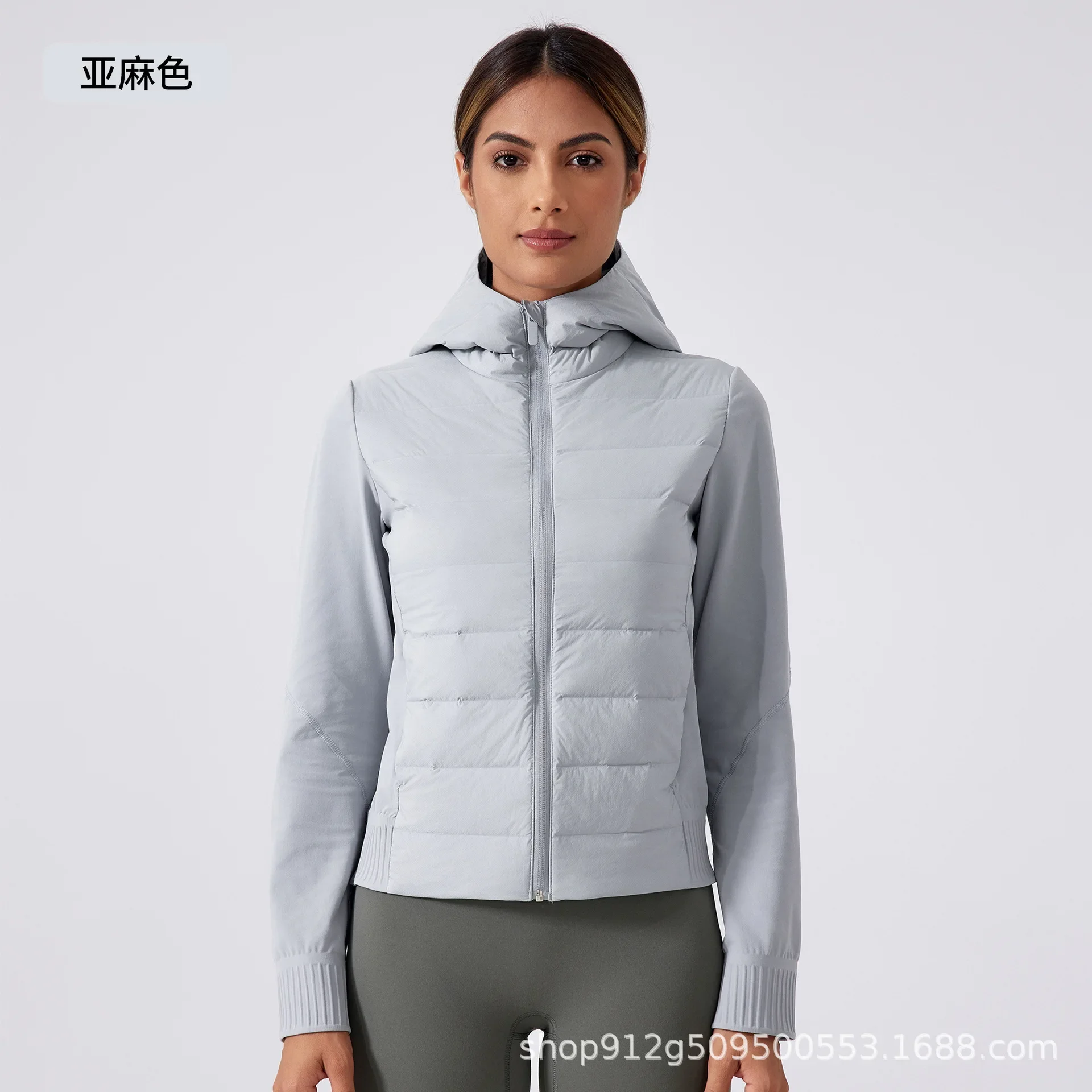 Autumn and Winter Short Waterproof and Light Down Jacket Women's Hooded Zipper Stand-up Collar Warm Fitness Sports Jacket