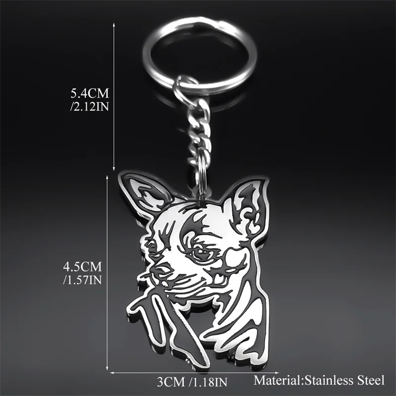 Cute Animal Chihuahua Dog Key Ring for Women Men Stainless Steel Silver Color Bag Accessories Keychain Pet Lover Jewelry K8141S1