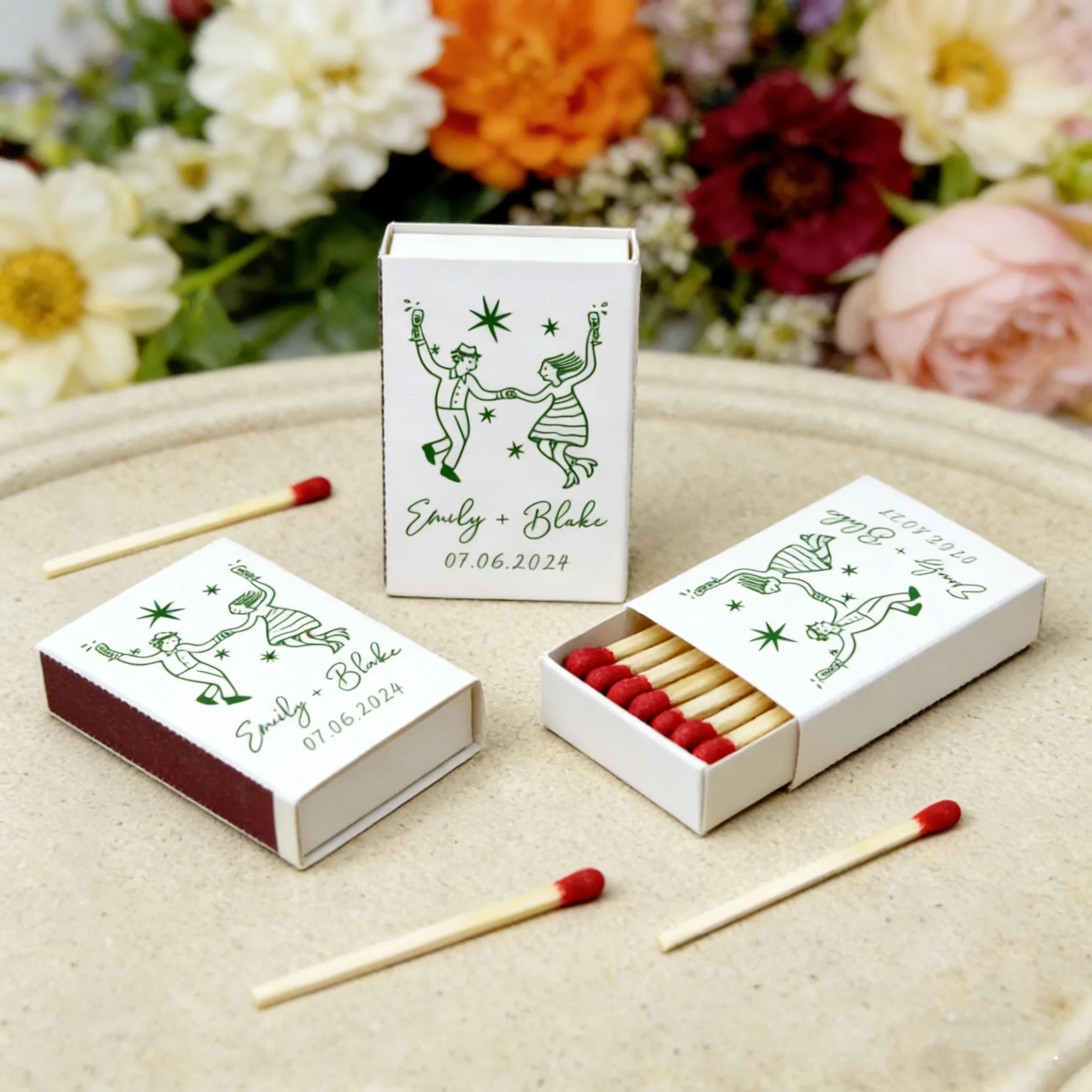custom-cheers-to-forever-wedding-matchbox-favors-bride-groom-dance-design-bulk-guest-gifts