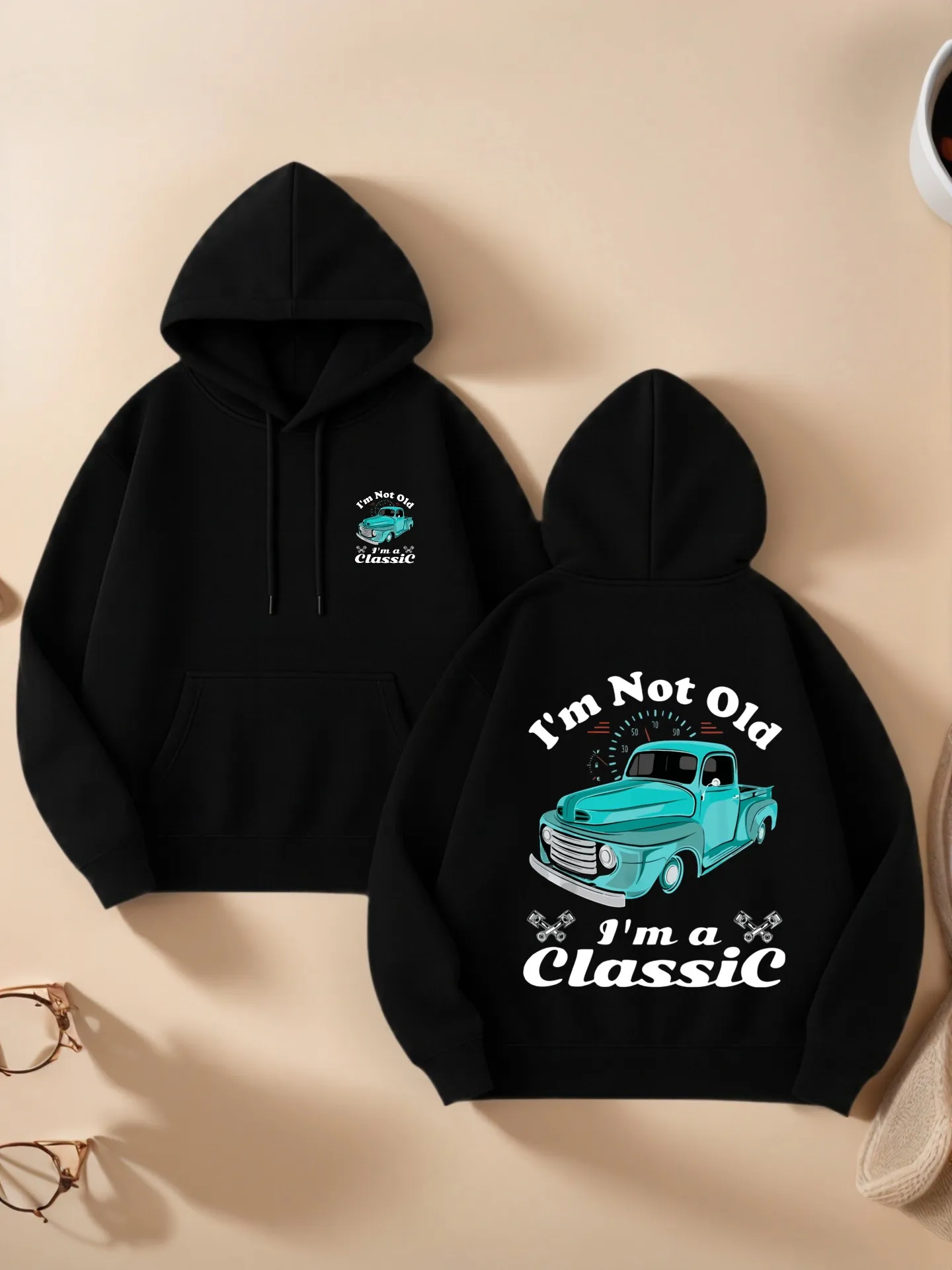 Sudadera con capucha gráfica para mujer, estampado gráfico vintage, estética informal, forro polar, uso diario informal, para hombres jóvenes