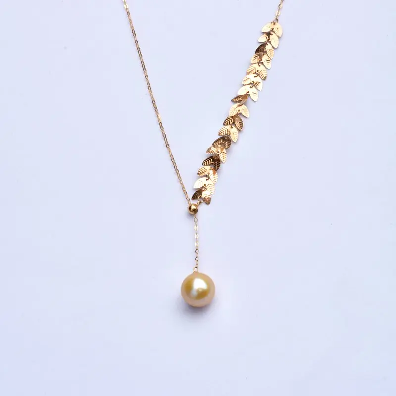 

Luxury 18K yellow gold necklace pendant au750 Fine Jewelry leaf seawater pearl gold Versatile Gift for women x624