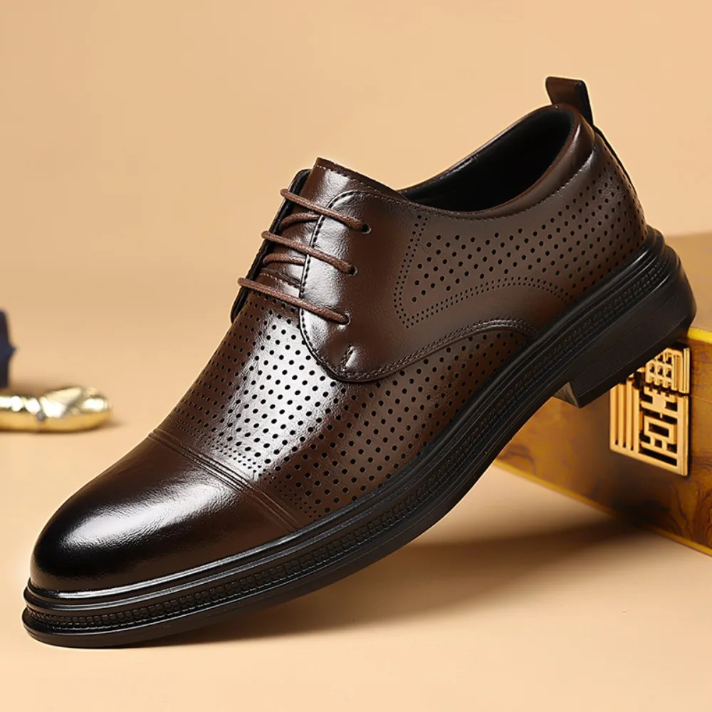 

Men's summer hollow leather shoes Business casual formal shoes Breathable and comfortable lace sandals Dress shoes