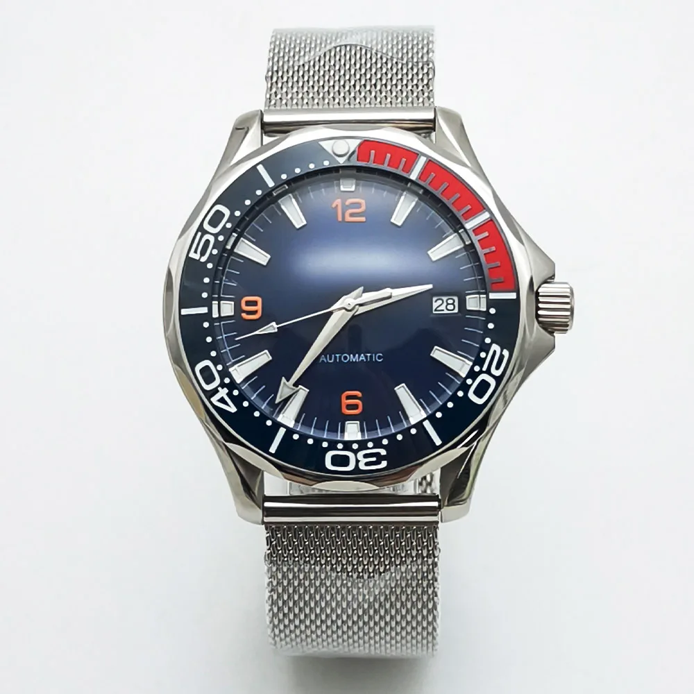 41 mm NH35 Mechanical Business Watch Mineral glass Date Wristwatch 316L Stainless Steel Mesh Band Rotating Bezel