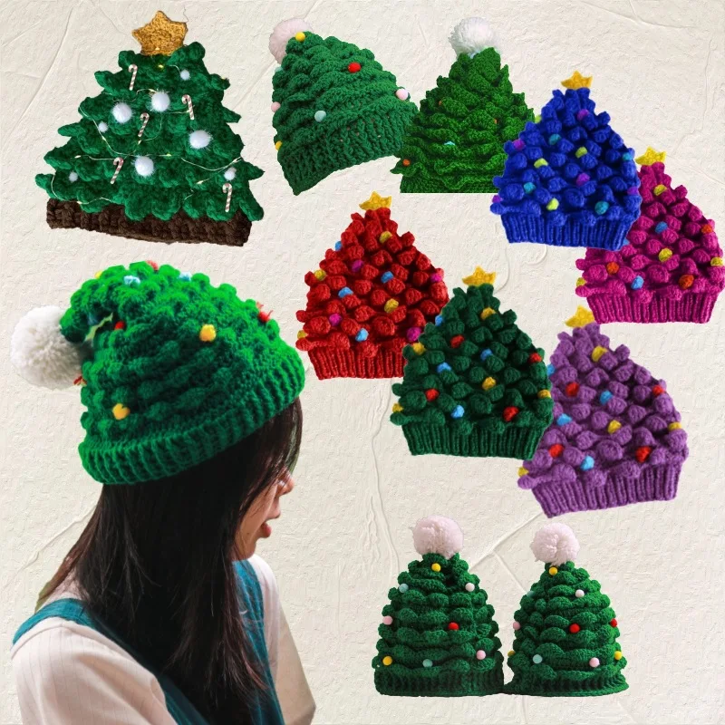 Nuevo sombrero de árbol de Navidad para decoración de fiesta navideña, sombrero de lana hecho a mano para árbol de Navidad, gorro cálido, gorro de regalo