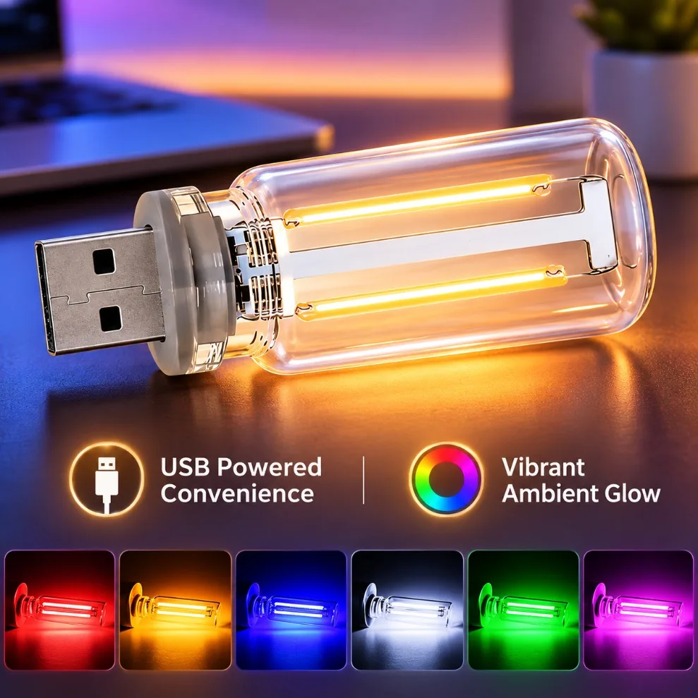 LED Filament Glass Bulb DC5V USB Touch Dimming Retro Edison Style Night Light Eye Protection Lamp for Car Interior Lighting