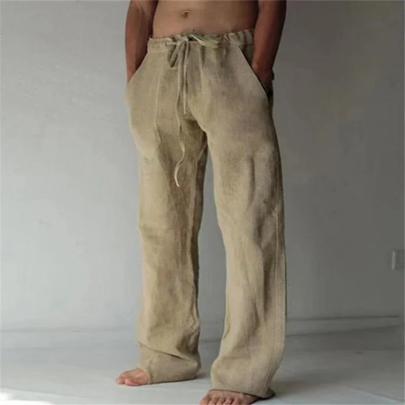 Pantalones cortos informales de lino y algodón para hombre, ropa de calle transpirable para Fitness, trotar, otoño y verano