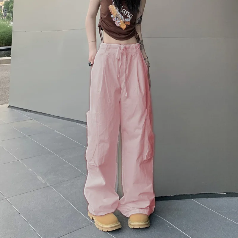 Summer Women Grey Cargo Pants Wide Leg Hippie Streetwear Oversize Pockets Female Joggers Trousers Y2K Harajuku Vintage Clothing