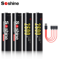 Soshine USB Li-ion 18650 Battery with Protected 3.7V 2600mAh USB Type-C Rechargeable Batteries for Flashlight Mobile Phone Toys