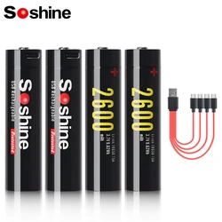 Soshine USB Li-Ion 18650 แบตเตอรี่ป้องกัน 3.7V 2600mAh USB Type-C แบตเตอรี่ชาร์จสําหรับไฟฉายโทรศัพท์มือถือของเล่น