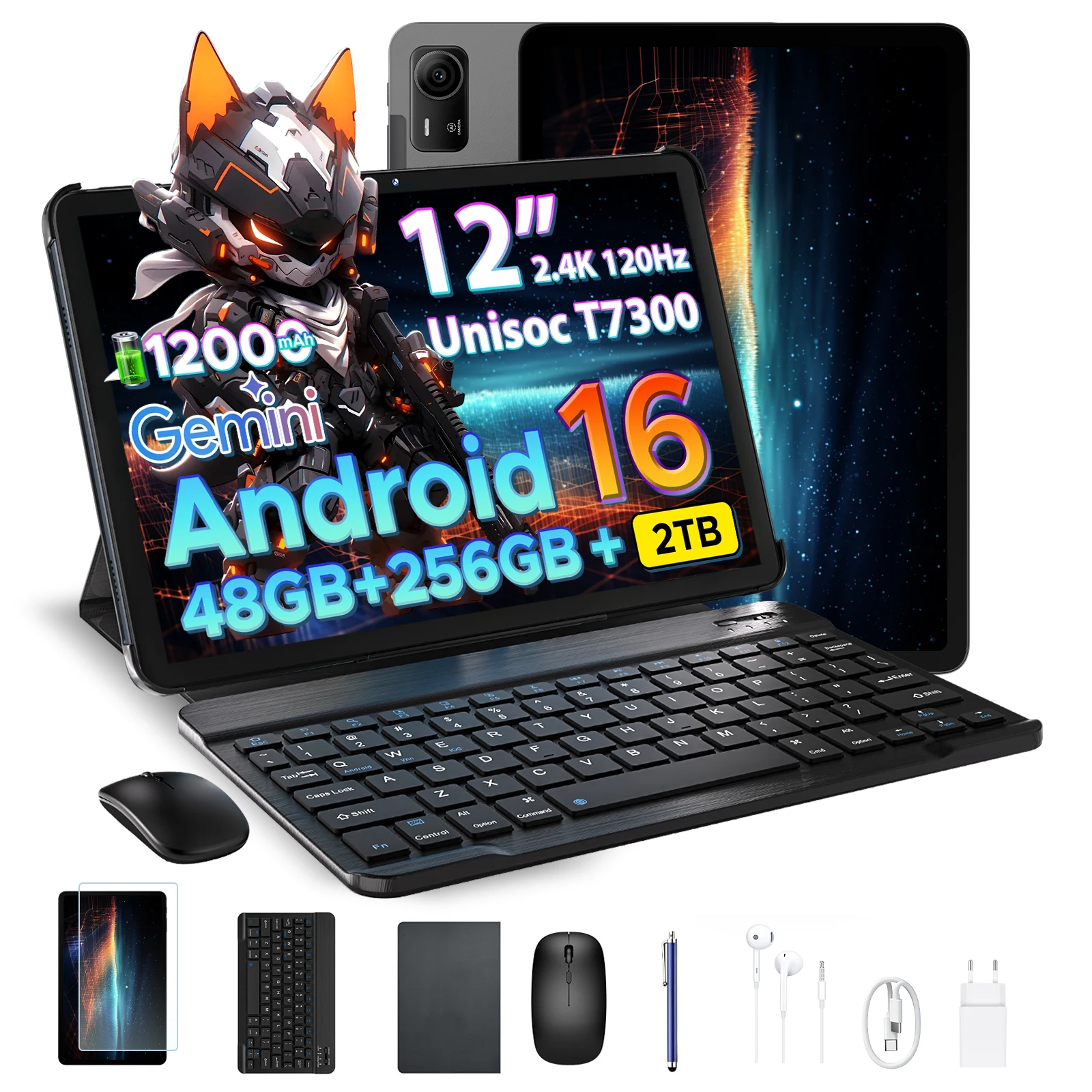 POCKAM P12 Pro 2-in-1 Tablet PC Gemini Ai Android 16 12" 120Hz Display 48GB RAM(12+36) 256GB ROM 12000mAh Batterij Widevine L1 Tablet PC Ondersteunt 4G LTE
