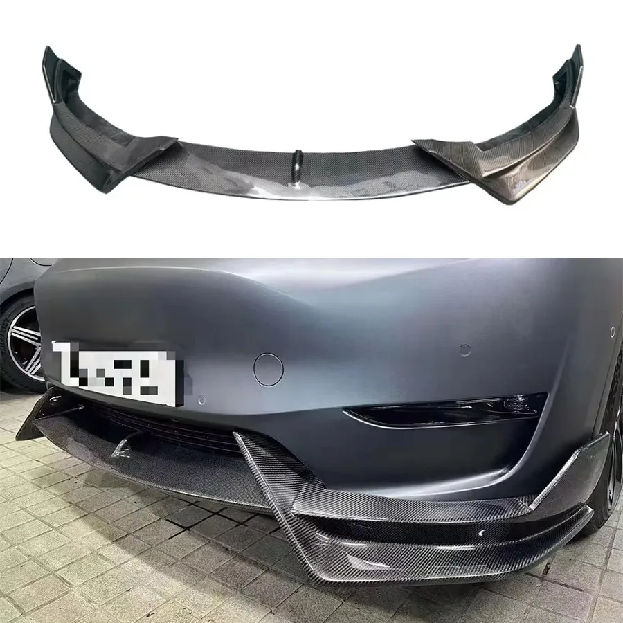 For Tesla Model Y AD style Carbon Fiber Car Front Bumper Diverter Spoiler Diffuser Front lip chin L Style upgraded body kit